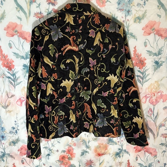 Erin London Black Blazer with Elegant Botanical Print vintage - Picture 6 of 10